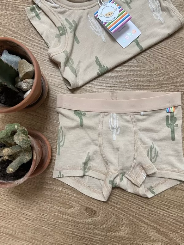 Uldundertøj Til Børn>Termoland Boxershorts I Uld/silke Med Kaktus-print